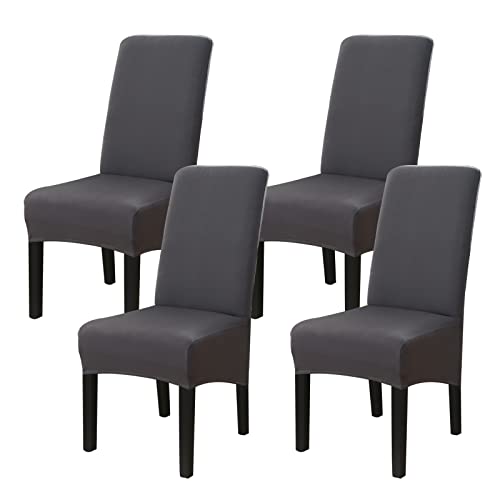 Jaotto Stuhlhussen 4er Set Stretch, XL Stuhlhussen Abwaschbar Waschbarer Elastische, Stretch Stuhlschoner Große Stuhlbezüge für Stuhl Esszimmer Büro Esszimmer Hotel Bankett(Dunkelgrau,Set of 4) von Jaotto