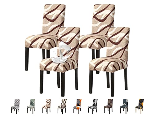 Jaotto Stuhlhussen 4er Set Wasserdicht Stuhlhussen für Esszimmerstühle Stretch Stuhlhussen Schwingstühle Waschbarer Universal Dekoration Stuhlbezug für Haus Restaurant Küche Hotel,Sandy Line von Jaotto