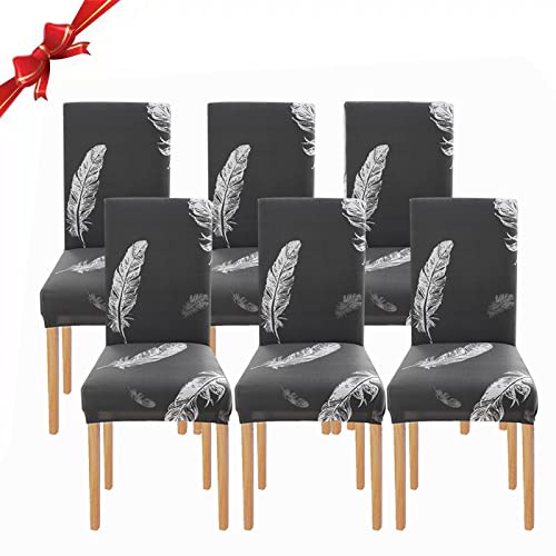 Jaotto Stuhlhussen 6 Stück Universal, Stuhlhusse Stretch 6er Set Moderne, Stuhlhussen Schwingstühle Elastische Langlebig Stuhlhussen für Esszimmer Bankett Deko(Feder,6 Stück) von Jaotto