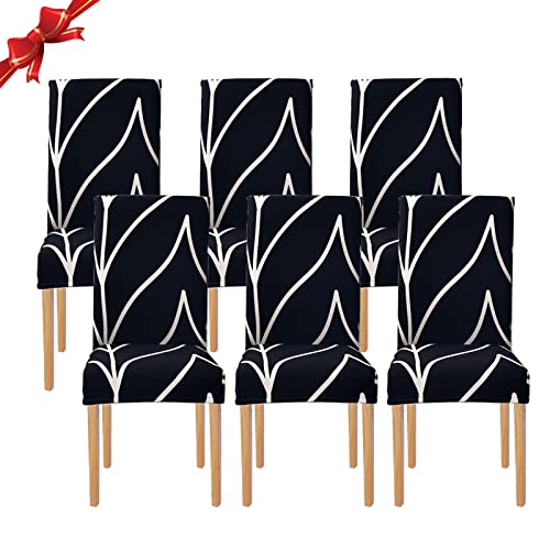 Jaotto Stuhlhussen 6 Stück Universal, Stuhlhusse Stretch 6er Set Moderne, Stuhlhussen Schwingstühle Elastische Langlebig Stuhlhussen für Esszimmer Bankett Deko(Schwarze Linie,6 Stück) von Jaotto