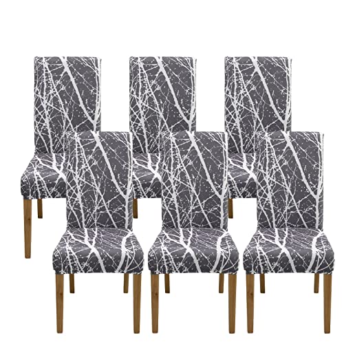 Jaotto Stuhlhussen 6 Stück Universal, Stuhlhusse Stretch 6er Set Moderne, Stuhlhussen Schwingstühle Elastische Langlebig Stuhlhussen für Esszimmer Bankett Deko,Graue Zweige von Jaotto