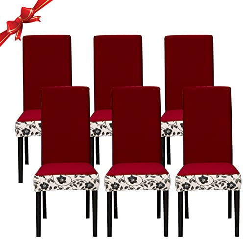 Jaotto Stuhlhussen 6 Stück Universal, Stuhlhusse Stretch 6er Set Moderne, Stuhlhussen Schwingstühle Elastische Langlebig Stuhlhussen für Esszimmer Bankett Deko,Blätter Bordeaux von Jaotto