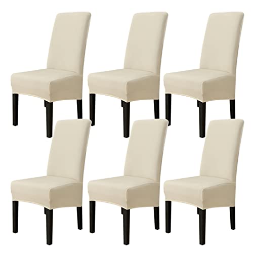 Jaotto Stuhlhussen 6er Set Stretch, XL Stuhlhussen Abwaschbar Waschbarer Elastische, Stretch Stuhlschoner Große Stuhlbezüge für Esszimmer Büro Esszimmer Hotel Bankett(Beige,Set of 6) von Jaotto