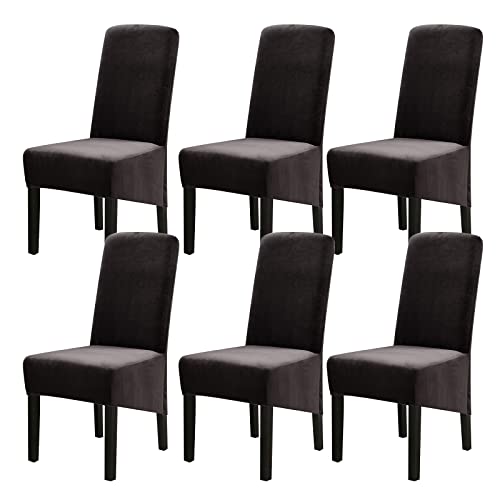 Jaotto Stuhlhussen 6er Set Stretch, XL Stuhlhussen Abwaschbar Waschbarer Elastische, Stretch Stuhlschoner Große Stuhlbezüge für Esszimmer Büro Esszimmer Hotel Bankett(Samt#Dunkelgrau,Set of 6) von Jaotto