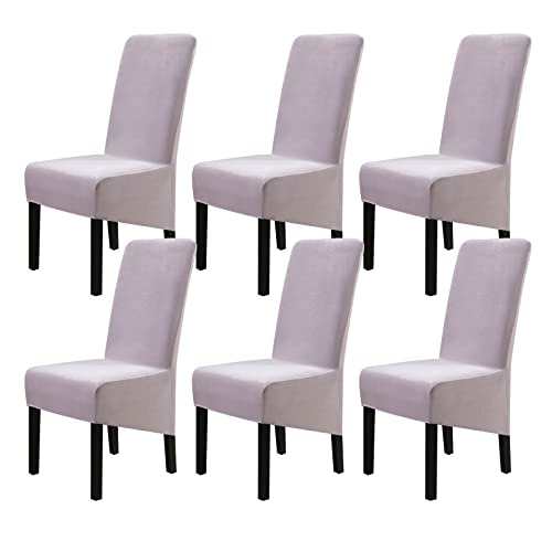 Jaotto Stuhlhussen 6er Set Stretch, XL Stuhlhussen Abwaschbar Waschbarer Elastische, Stretch Stuhlschoner Große Stuhlbezüge für Esszimmer Büro Esszimmer Hotel Bankett(Samt#Grau,Set of 6) von Jaotto