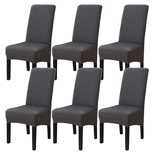 Jaotto Stuhlhussen 6er Set Stretch, XL Stuhlhussen Abwaschbar Waschbarer Elastische, Stretch Stuhlschoner Große Stuhlbezüge für Stuhl Esszimmer Büro Esszimmer Hotel Bankett(Dunkelgrau,Set of 6) von Jaotto