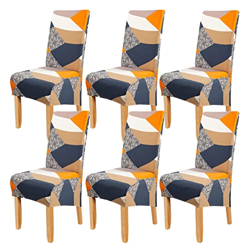 Jaotto Stuhlhussen 6er Set Stretch, XL Stuhlhussen Abwaschbar Waschbarer Elastische, Stretch Stuhlschoner Große Stuhlbezüge für Stuhl Esszimmer Büro Esszimmer Hotel Bankett(Geometrie,Set of 6) von Jaotto