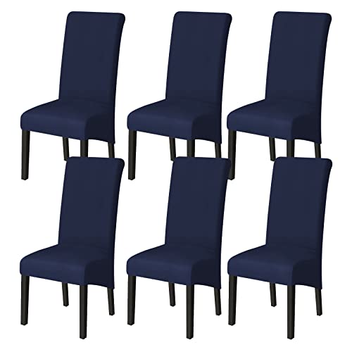 Jaotto Stuhlhussen 6er Set Stretch, XL Stuhlhussen Abwaschbar Waschbarer Elastische, Stretch Stuhlschoner Große Stuhlbezüge für Stuhl Esszimmer Büro Esszimmer Hotel Bankett,Marineblau von Jaotto