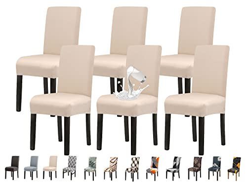 Jaotto Stuhlhussen 6er Set Wasserdicht Stuhlhussen für Esszimmerstühle Stretch Stuhlhussen Schwingstühle Waschbarer Universal Dekoration Stuhlbezug für Haus Restaurant Küche Hotel,Beige von Jaotto