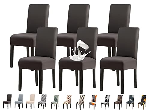 Jaotto Stuhlhussen 6er Set Wasserdicht Stuhlhussen für Esszimmerstühle Stretch Stuhlhussen Schwingstühle Waschbarer Universal Dekoration Stuhlbezug für Haus Restaurant Küche Hotel,Dunkelgrau von Jaotto