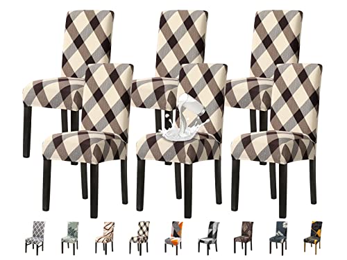 Jaotto Stuhlhussen 6er Set Wasserdicht Stuhlhussen für Esszimmerstühle Stretch Stuhlhussen Schwingstühle Waschbarer Universal Dekoration Stuhlbezug für Haus Restaurant Küche Hotel,Kariert von Jaotto