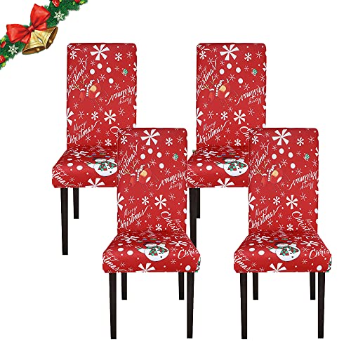 Jaotto Stuhlhussen Weihnachten 4er Set Universal,Stuhlhusse Stretch Moderne,Stuhlhussen Schwingstühle Elastische Langlebig Stuhlhussen für Feiertagsdekoration Weihnachten(Rot/Schneemann,4 Stück) von Jaotto