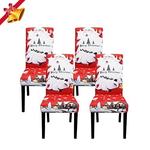 Jaotto Stuhlhussen Weihnachten 4er Set Universal,Stuhlhusse Stretch Moderne,Stuhlhussen Schwingstühle Elastische Langlebig Stuhlhussen für Feiertagsdekoration Weihnachten(Rot/Weihnachtsmann,4 Stück) von Jaotto