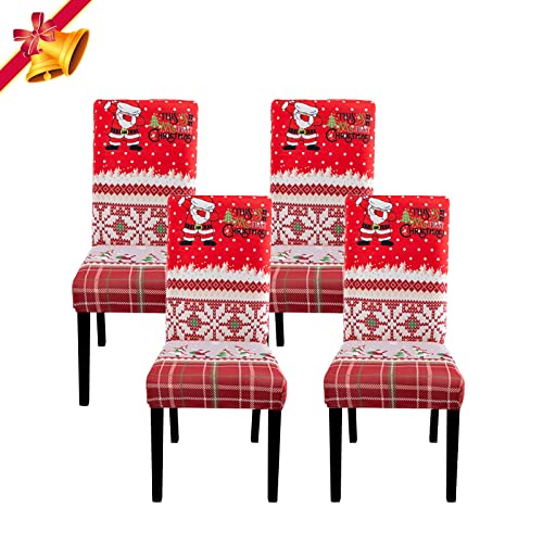 Jaotto Stuhlhussen Weihnachten 4er Set Universal,Stuhlhusse Stretch Moderne,Stuhlhussen Schwingstühle Elastische Langlebig Stuhlhussen für Feiertagsdekoration Weihnachten(Rot/Xmas,4 Stück) von Jaotto