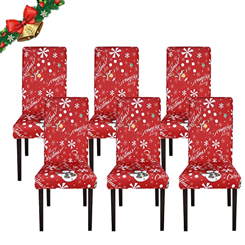 Jaotto Stuhlhussen Weihnachten 6er Set Universal,Stuhlhusse Stretch Moderne,Stuhlhussen Schwingstühle Elastische Langlebig Stuhlhussen für Feiertagsdekoration Weihnachten(Rot/Schneemann,6 Stück) von Jaotto