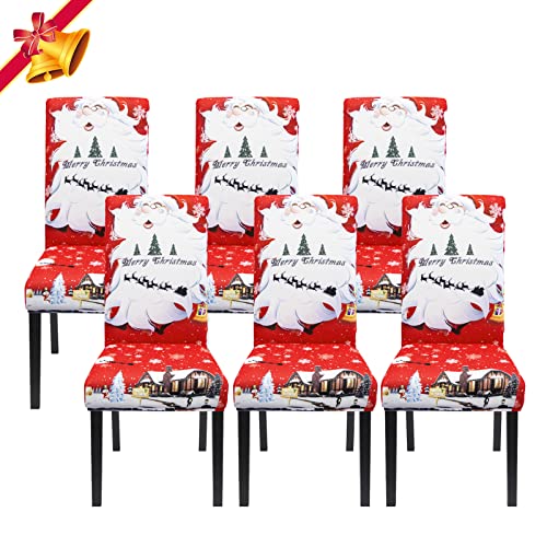 Jaotto Stuhlhussen Weihnachten 6er Set Universal,Stuhlhusse Stretch Moderne,Stuhlhussen Schwingstühle Elastische Langlebig Stuhlhussen für Feiertagsdekoration Weihnachten(Rot/Weihnachtsmann,6 Stück) von Jaotto