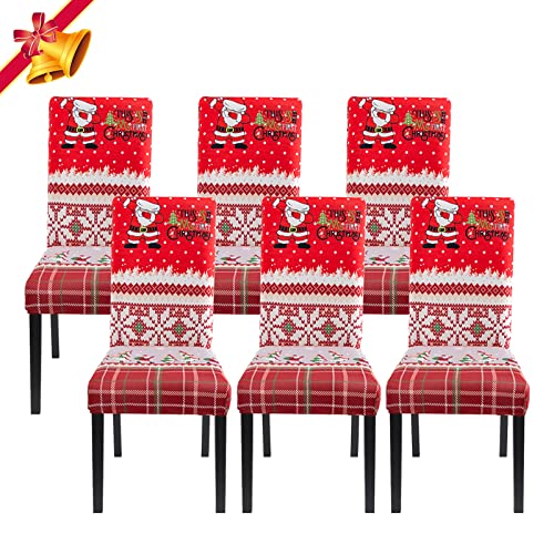 Jaotto Stuhlhussen Weihnachten 6er Set Universal,Stuhlhusse Stretch Moderne,Stuhlhussen Schwingstühle Elastische Langlebig Stuhlhussen für Feiertagsdekoration Weihnachten(Rot/Xmas,6 Stück) von Jaotto