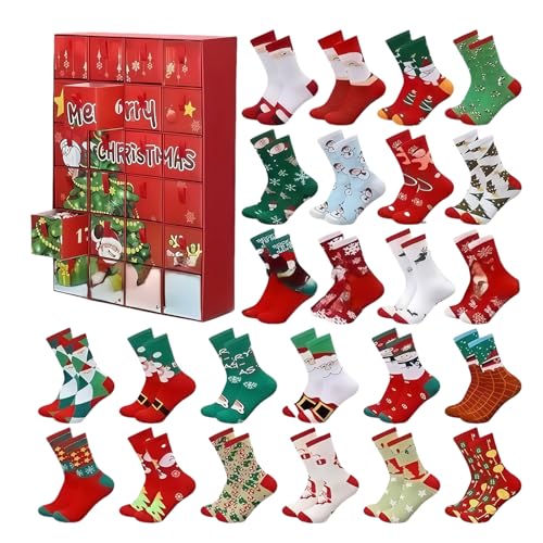 24 Paare Weihnachtssocken Damen Adventskalender 2025, Erwachsene Kuschelsocken Frauen, Kuschelsocken Weihnachtskalender, Geschenke zu Weihnachten (A) von Jaoxiuozi