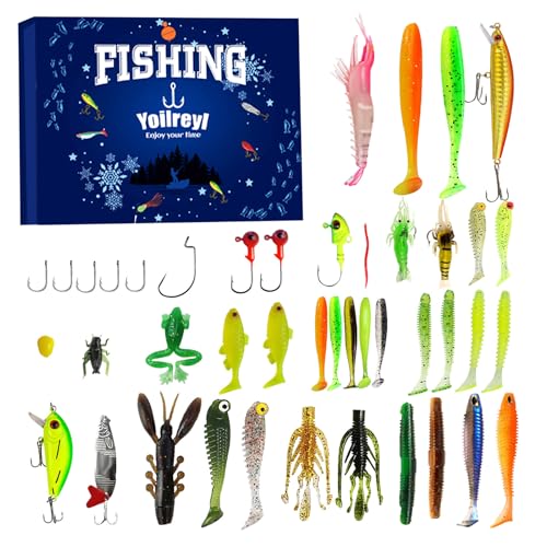 Angel Adventskalender 2025 Männer Angellieber Weihnachtskalender, 24 Tage Weihnachts Advent Mit Angelködern, Angelkalender Für Erwachsene Männer Teenager, Jugendliche Angler Outdoor Steg (A) von Jaoxiuozi