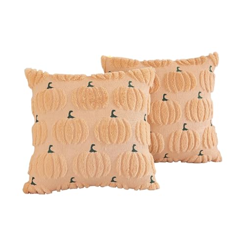 Halloween Kürbis Kissenbezug 2er Set Herbst Kissenbezüge Herbstdeko Sofakissen Weiche Orange Kissenbezüge für Aesthetic Modern Festliche Kissen Deko Couchkissen 45x45 cm (09-Orange 02, 45X45CM) von Jaoxiuozi