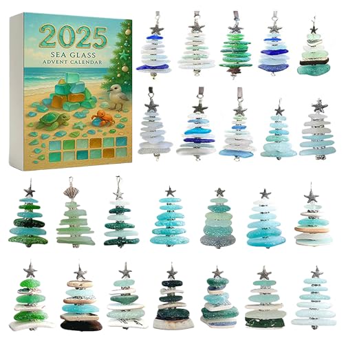Sea Glass Weihnachtsbaum -Adventskalender, 24 Tage Weihnachts -Countdown -Kalender mit 24 Miniatur -Weihnachtsbaum -Ornamenten, Ozean -Themen -Urlaubsüberraschungen Geschenk (A) von Jaoxiuozi