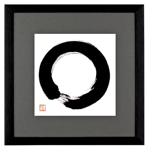 ENSO original japanische Kalligraphie handgeschrieben in Holzrahmen 33x 33 cm Grau von Japan Shop Yumeya