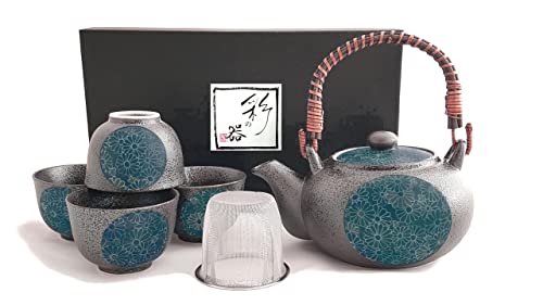 Original Japanisches Teeservice KIKUMON Japan Teeset Porzellan in Geschenkbox Kanne 600 ml von Japan Shop Yumeya