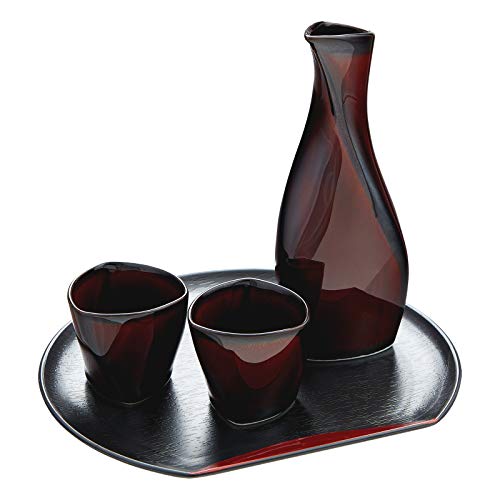 Sake-Set ORIME 4-teiliges Porzellan Sake Servierset aus Japan Braun 150 ml von Japan Shop Yumeya