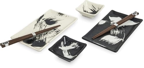 Sushiset HAKE Porzellan Sushi Set hergestellt in Japan Geschenkset schwarz-weiß zwei Sushi Teller zwei Schälchen und Essstäbchen 21,5 x 12,5 Sushiset HAKE Porzellan Sushi Set hergestellt in Japan Geschenkset schwarz-weiß zwei Sushi Teller zwei Schälchen und Essstäbchen 21,5 x 12,5 von Japan Shop Yumeya