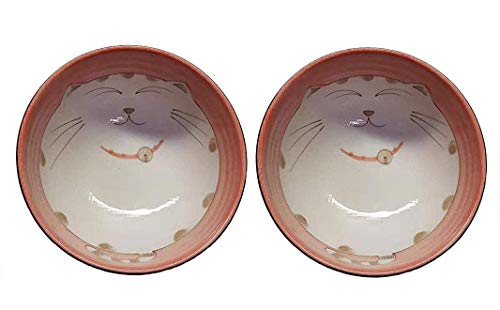 JapanBargain 2484 x 2, Set mit 2 japanischen Porzellanschalen, Suppenschüssel, Pho Schüssel, Ramenschüssel, hergestellt in Japan, Maneki Neko lächelnde Katze Muster (2, 15,9 cm) von JapanBargain