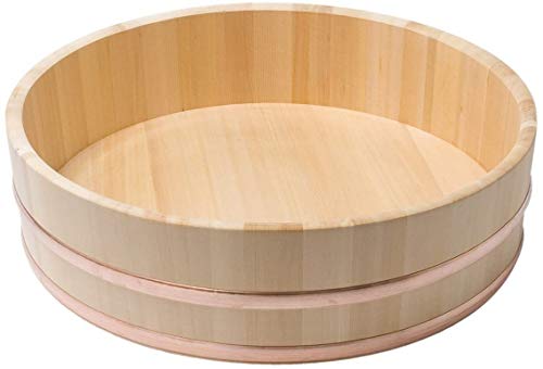 JapanBargain 4596, Japanische Holz Hangiri Sushi Reis Rührschüssel Wanne für Sushi Restaurant Sushi Oke Sawara Zypressenholz 36 cm Durchmesser Hergestellt in Japan (36 cm) von JapanBargain