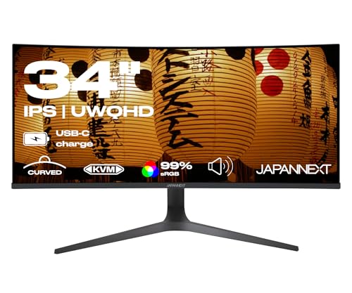 JapanNext Gebogener Monitor 34" IPS UWQHD (3440x1440) | HDR & KVM | USB-C-Laden (65W) Höhenverstellbar Integrierte Lautsprecher | G-Sync/FreeSync | 2 Jahre Garantie | JN-IPSC34UWQHDR-C65W-H JapanNext Gebogener Monitor 34" IPS UWQHD (3440x1440) | HDR & KVM | USB-C-Laden (65W) Höhenverstellbar Integrierte Lautsprecher | G-Sync/FreeSync | 2 Jahre Garantie | JN-IPSC34UWQHDR-C65W-H von JapanNext