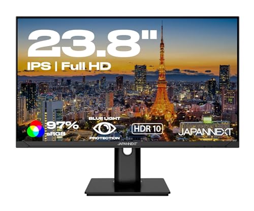 JAPANNEXT Monitor 23,8" IPS Full HD (1920x1080) | HDR | USB-C-Ladefunktion (65W) Höhen- und Neigungsverstellung (HSP) Integrierte Lautsprecher | G-Sync/FreeSync | 2 Jahre Garantie | JN-IPS2382FHDR-HSP von JapanNext