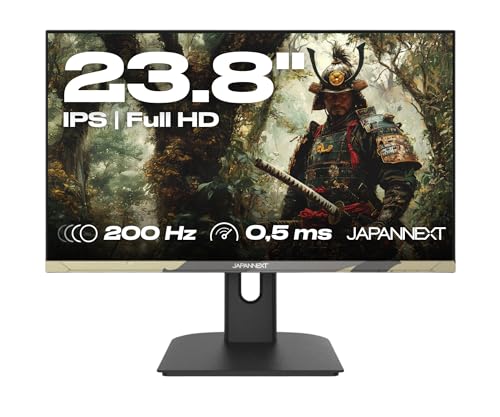 JapanNext Gaming Monitor 23.8" IPS Full HD (1920x1080) 200Hz 0.5ms Camo | Höhen- & Neigungsverstellung (HSP) Integrierte Lautsprecher | 100% sRGB G-Sync/FreeSync | JN-IPS238FHD200F-HSP-Camo von JapanNext