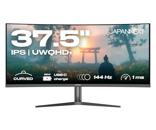 JapanNext Gebogener Gaming Monitor 37,5" IPS UWQHD+ (3840x1600) 144Hz 1ms | HDR | USB-C-Laden (65W) Neigungsverstellbar Integrierte Lautsprecher | 100% sRGB G-Sync/FreeSync | JN-IB375C144UQR-H von JapanNext