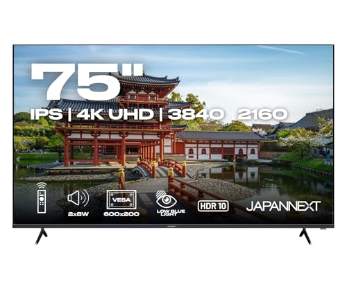 JapanNext Großformat Monitor 75" IPS 4K UHD (3840x2160) | HDR | Integrierte Lautsprecher (8W x2) | G-Sync/FreeSync | JN-IPS7500UHDR-U von JapanNext