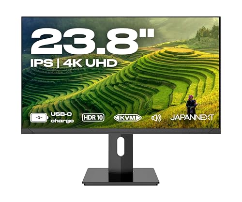 JapanNext Monitor 23,8" IPS 4K UHD (3840x2160) | USB-C-Laden (65W) Höhen- & Neigungsverstellbar (HSP) Integrierte Lautsprecher | sRGB 100% G-Sync/FreeSync | 2 Jahre Garantie | JN-IPS2380UHDR-C65W-HSP von JapanNext