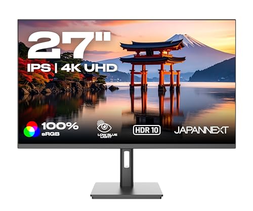 JapanNext Monitor 27" IPS 4K UHD (3840x2160) | HDR | Neigungsverstellung | Integrierte Lautsprecher | DP(x1) HDMI(x2) | sRGB 100% | G-Sync/FreeSync | JN-IPS2709UHDR von JapanNext