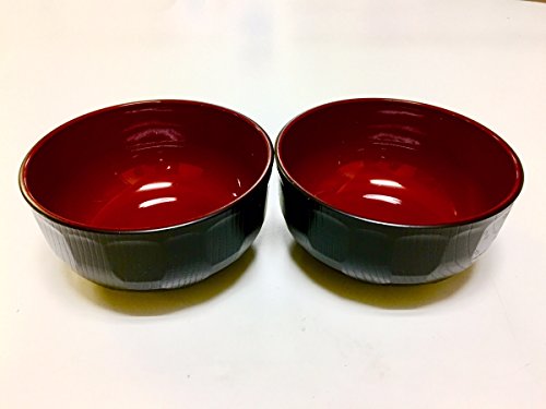 JapanStyle Japanese Donburi Round Rice Bowl dia.14.8×7.4cm 96g [Black x Vermilion ] x 2 pcs von JapanStyle