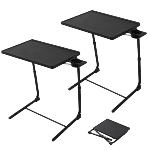 Japard Faltbarer TV-Tablett, kleiner Nachttisch, Sofa, Esstisch mit Getränkehalter, TV-Tabletts, 2er-Set, verstellbare 6 Höhen und 3 Neigungswinkel (schwarz, 2 Stück) von Japard