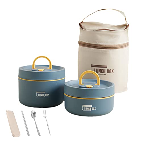 Portable Insulated Lunch Container Set, Thermal Lunch Box Bento Box Set with Lunch Bag, 304 Food Grade Stainless Steel Bento Lunch Box for Adults Kids (A-Blue,Set of 2 with Insulation Bag) von Japelessor