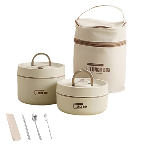 Portable Insulated Lunch Container Set, Thermal Lunch Box Bento Box Set with Lunch Bag, 304 Food Grade Stainless Steel Bento Lunch Box for Adults Kids (B-Beige,Set of 2 with Insulation Bag) von Japelessor