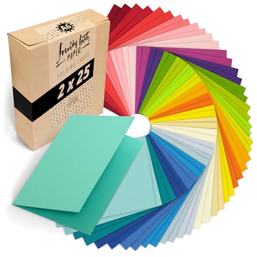 Japun - 50 farbige blanko Falt-Karten (2 x 25 Farben), Klapp-Karten zum gestalten, beschriften oder bedrucken - din A6-250 g/m² - bunt von Japun