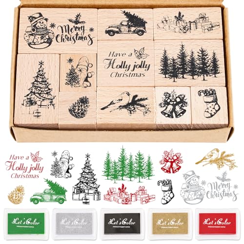 JarThenaAMCS 16 Stück Gummistempel aus Holz mit Stempelkissen, Vintage-Stil, Weihnachtsbaum, gemischte Bastelstempel für Winterparty, Dekoration, Scrapbooking, Kartenherstellung JarThenaAMCS 16 Stück Gummistempel aus Holz mit Stempelkissen, Vintage-Stil, Weihnachtsbaum, gemischte Bastelstempel für Winterparty, Dekoration, Scrapbooking, Kartenherstellung von JarThenaAMCS