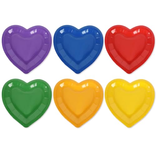 JarThenaAMCS 36 Stück Regenbogenfarbene Pappteller in Herzform, Einwegteller, 6 Farben, LGBT-Geschirr für Gay Pride Day, Partyzubehör, 19,1 x 19,1 cm von JarThenaAMCS