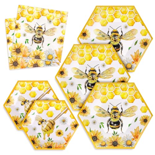 JarThenaAMCS 72-teiliges Bienen-Geschirr-Set, Aquarell, Hummel, Waben, Sonnenblume, Party-Dekor, Sommer, Pappteller und Servietten für 24 Gäste, Hochzeit, Geburtstag, Babyparty JarThenaAMCS 72-teiliges Bienen-Geschirr-Set, Aquarell, Hummel, Waben, Sonnenblume, Party-Dekor, Sommer, Pappteller und Servietten für 24 Gäste, Hochzeit, Geburtstag, Babyparty von JarThenaAMCS