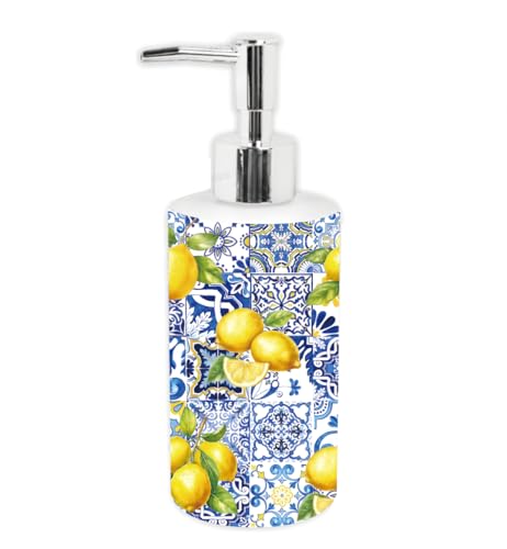 JarThenaAMCS Capri Zitronen-Seifenspender, blaue Fliese, Gelb, Zitronenglasspender mit Pumpe, nachfüllbarer Flüssigseifenbehälter für Sommer, Zuhause, Küche, Badezimmer, Arbeitsplatte JarThenaAMCS Capri Zitronen-Seifenspender, blaue Fliese, Gelb, Zitronenglasspender mit Pumpe, nachfüllbarer Flüssigseifenbehälter für Sommer, Zuhause, Küche, Badezimmer, Arbeitsplatte von JarThenaAMCS