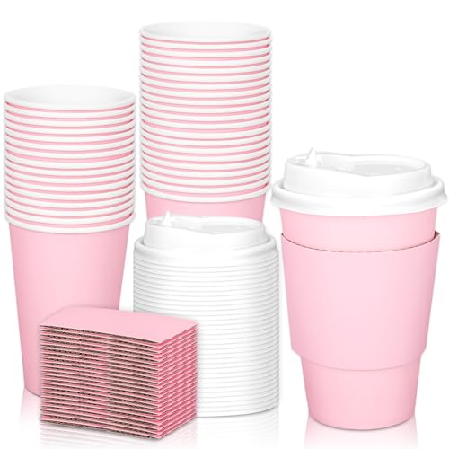 JarThenaAMCS Einweg-Kaffeetassen mit Deckel und Ärmeln, 340 ml, Hellrosa, isolierte Pappbecher, To Go, für Zuhause, Restaurant, Hochzeit, Reisen, Party, Zubehör, 50 Stück JarThenaAMCS Einweg-Kaffeetassen mit Deckel und Ärmeln, 340 ml, Hellrosa, isolierte Pappbecher, To Go, für Zuhause, Restaurant, Hochzeit, Reisen, Party, Zubehör, 50 Stück von JarThenaAMCS