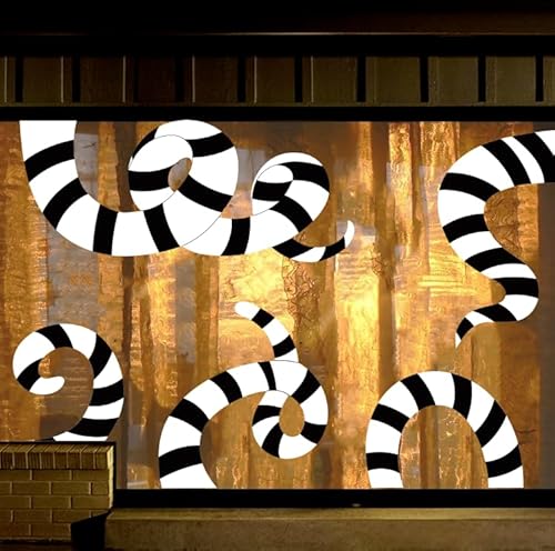 JarThenaAMCS Extra große Halloween-Fensteraufkleber, schwarz-weiß gestreift, Sandwurm-Fensteraufkleber, doppelseitig, Glasaufkleber für Zuhause, Klassenzimmer, Büro, Party-Dekoration, 6 Blatt JarThenaAMCS Extra große Halloween-Fensteraufkleber, schwarz-weiß gestreift, Sandwurm-Fensteraufkleber, doppelseitig, Glasaufkleber für Zuhause, Klassenzimmer, Büro, Party-Dekoration, 6 Blatt von JarThenaAMCS