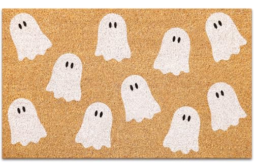 JarThenaAMCS Halloween-Fußmatte, natürliche Kokosfaser, weißer Geist, Willkommens-Bodenmatte, rutschfester Eingangstür-Teppich für drinnen und draußen, Zuhause, Badezimmer, Dekoration, 41,9 x 73,7 cm JarThenaAMCS Halloween-Fußmatte, natürliche Kokosfaser, weißer Geist, Willkommens-Bodenmatte, rutschfester Eingangstür-Teppich für drinnen und draußen, Zuhause, Badezimmer, Dekoration, 41,9 x 73,7 cm von JarThenaAMCS